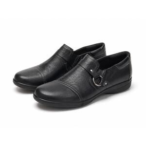 CLARKS Black Leather Loafers Comfort Slip On Shoes Work Casual Women’s Size 10
